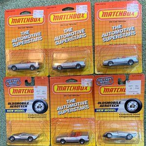 6 Old 1987 MATCHBOX Carded Car Lot Sealed Cadillac Allante’, Olds Aerotech Set